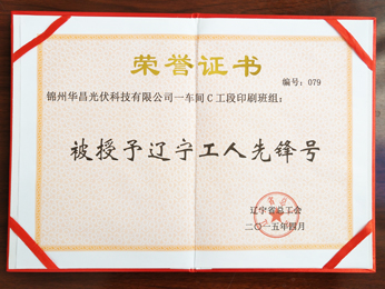 Printing Team of Shift C of Workshop 1: Pioneer Award of Liaoning Workers in 2015