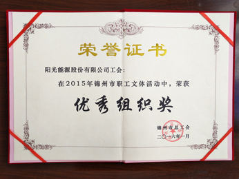 Excellent Organization Award in the Cultural and Sports Activities of Jinzhou Employees in 2015